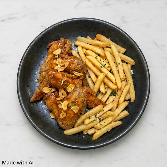 B13 Butter Chicken/Honey Garlic Wings with Fries / 奶油醬/蒜香蜜糖雞翼配薯條